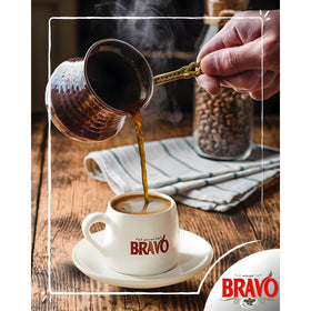 Bravo Classic Greek Coffee beans-closeup highlights roasting depth and texture
