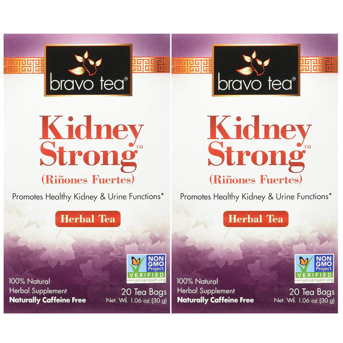 Brewing Bravo Tea Kidney Strong in a glass cup, rich amber color