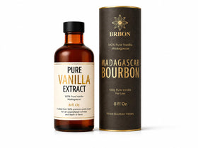 BRBON 8oz Pure Vanilla Extract bottle highlighting premium Madagascar flavor for baking