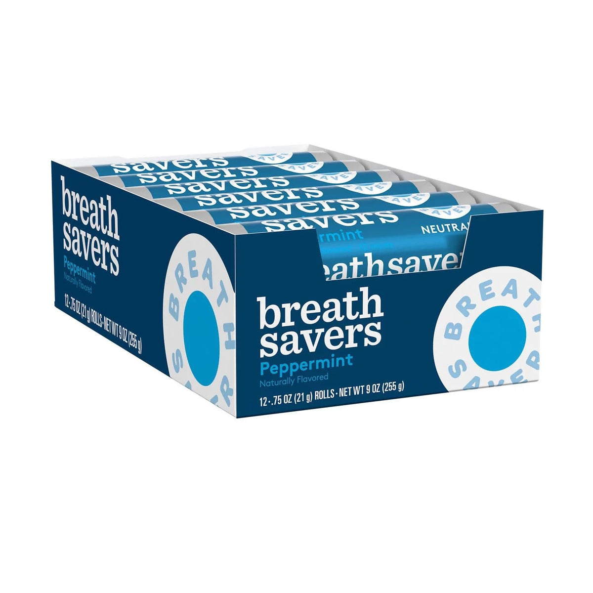 Breath Savers Peppermint Rolled Mints close up showing refreshing peppermint flavor