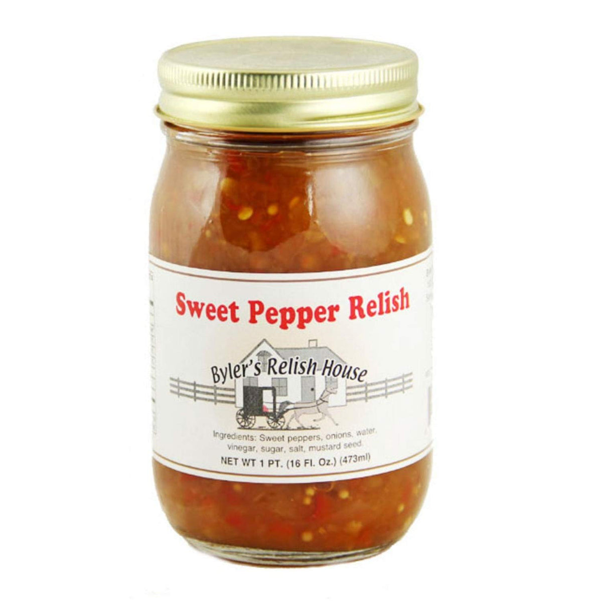 Brecknock Orchard Byler's Relish bottle close-up, ideal for sandwiches with a zesty kick.