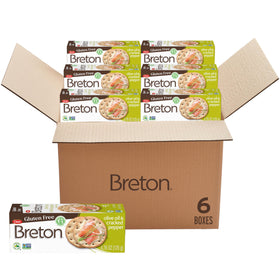 Breton gluten free olive oil cracked pepper crackers in bulk packaging for entertaining.