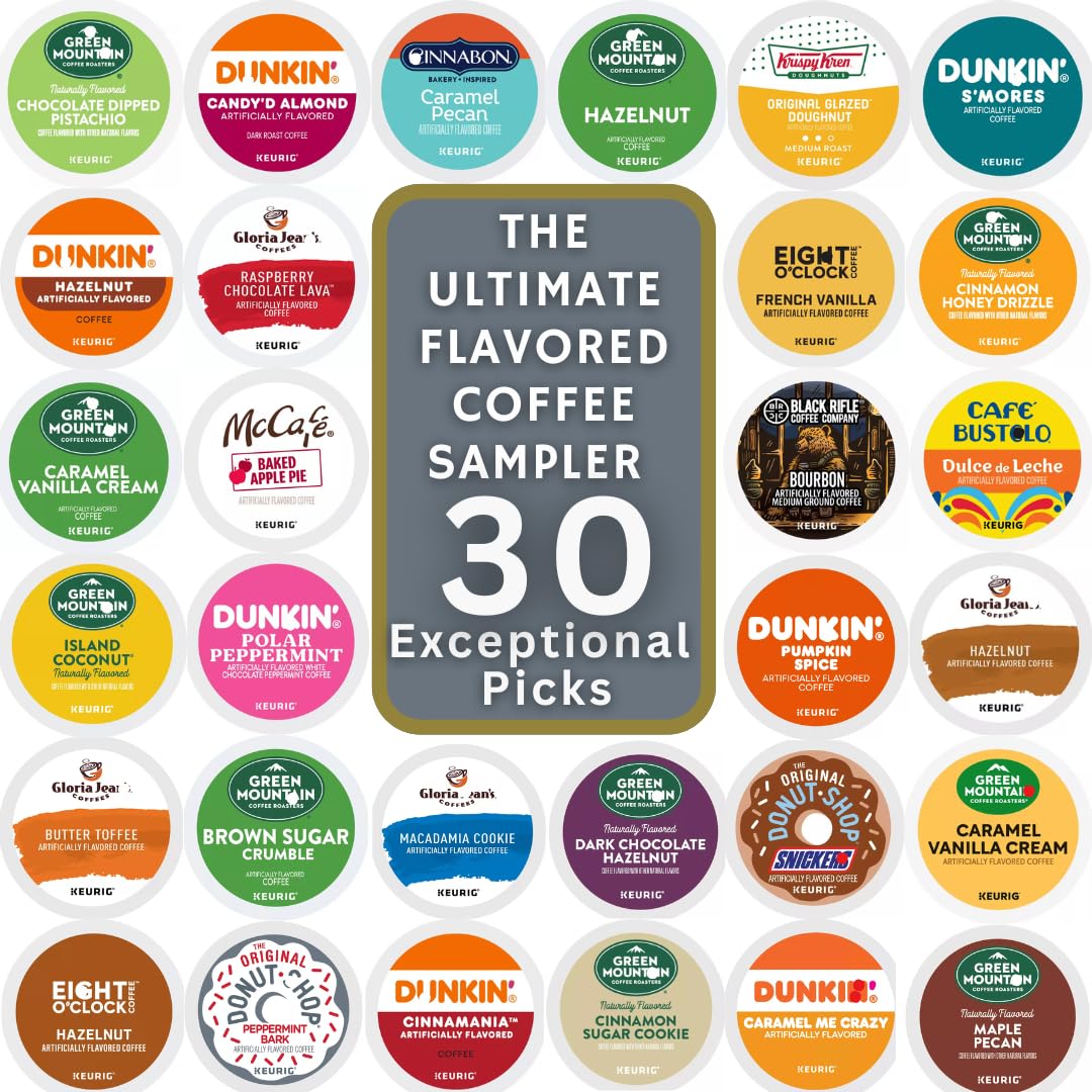 BREWANA 30-flavored K-Cups variety box close-up for at-home flavor exploration.
