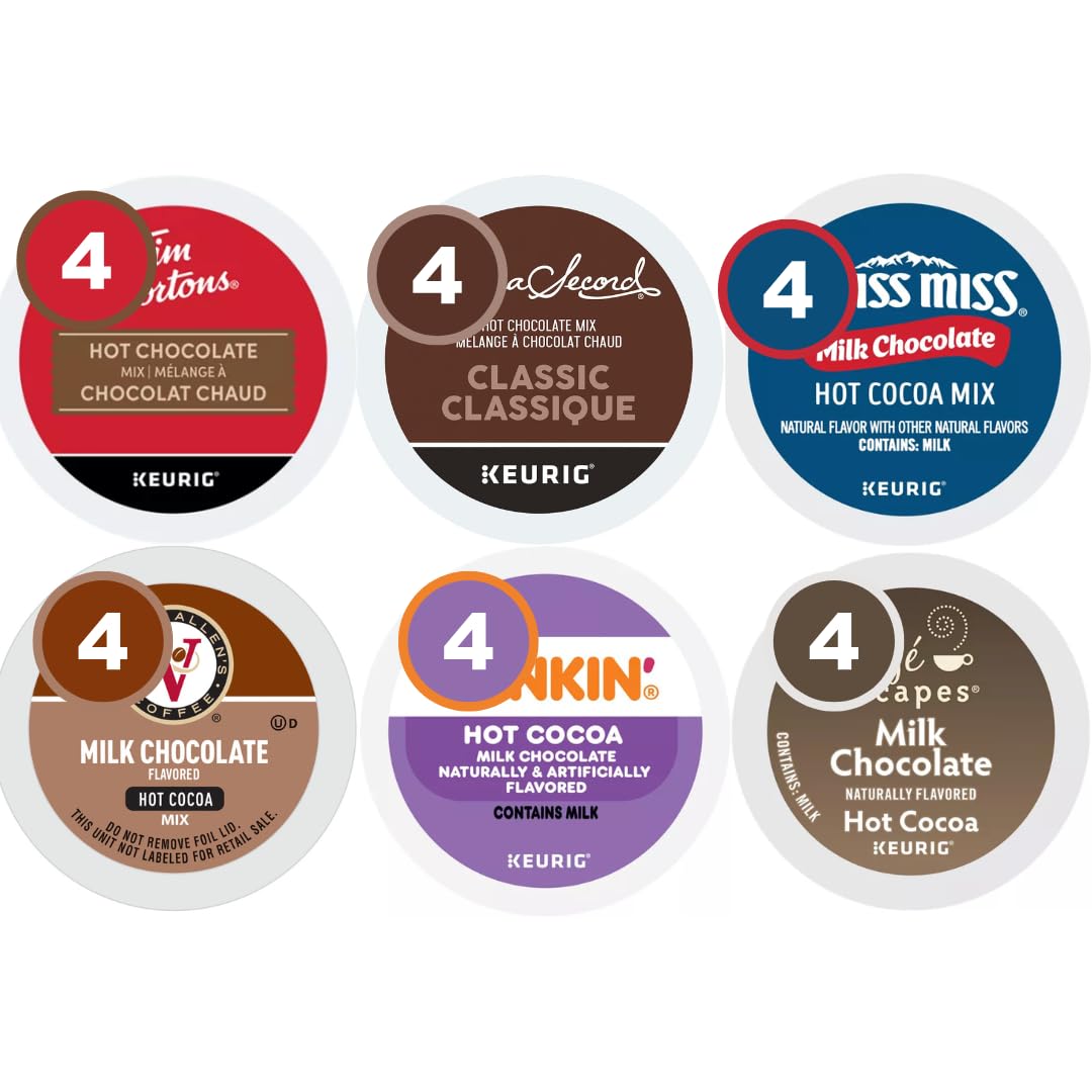 BREWANA hot chocolate variety sampler box with 24 Keurig pods for cozy mornings.