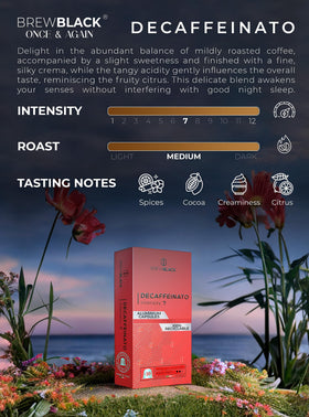 BREWBLACK aluminum capsules decaffeinato, preserving flavor with premium packaging.