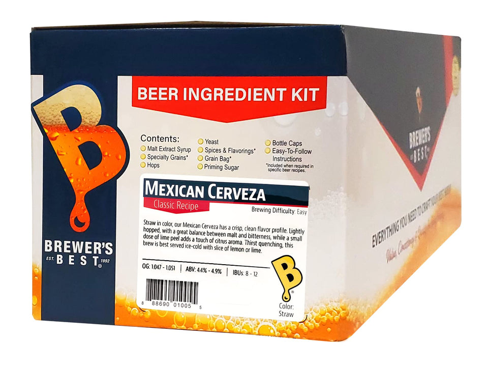 Brewer's Best Mexican Cerveza kit front package showing included ingredients for home brew.