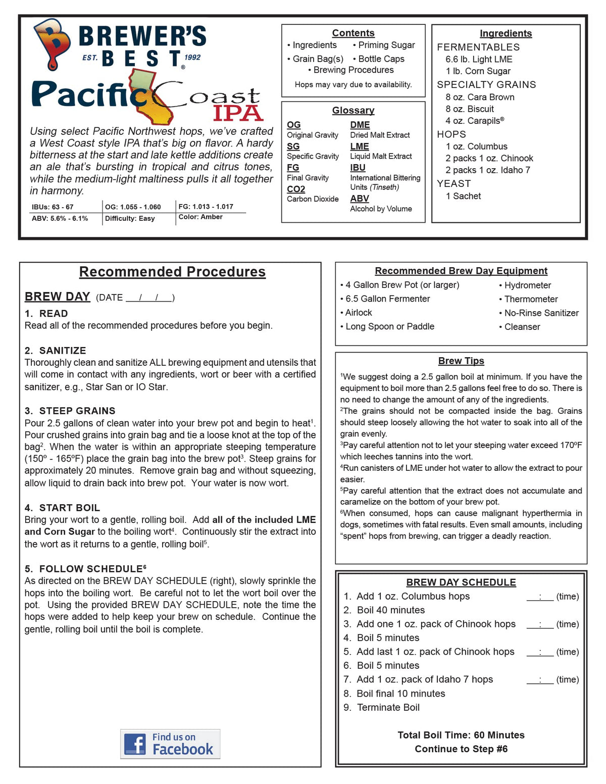 Brewer's Best Pacific Coast IPA malt sack, supports balanced malt backbone for a West Coast profile.