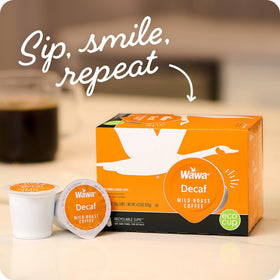 Brewing Wawa Decaf pod with a single-serve machine for quick, mess-free cups.