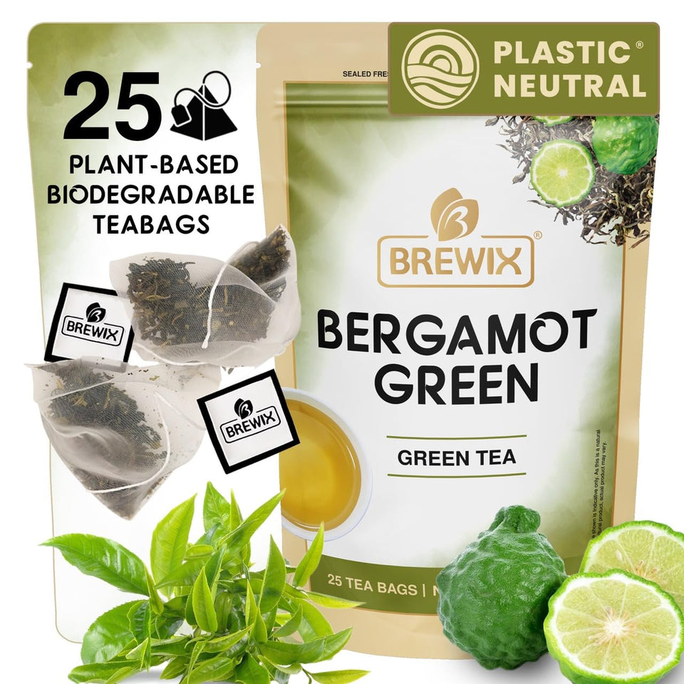 BREWIX Bergamot Green Tea packaging with resealable pouch preserves freshness