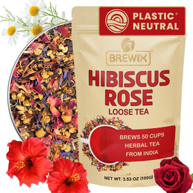 BREWIX Hibiscus Rose Tea leaves close-up, showcasing natural color and aroma