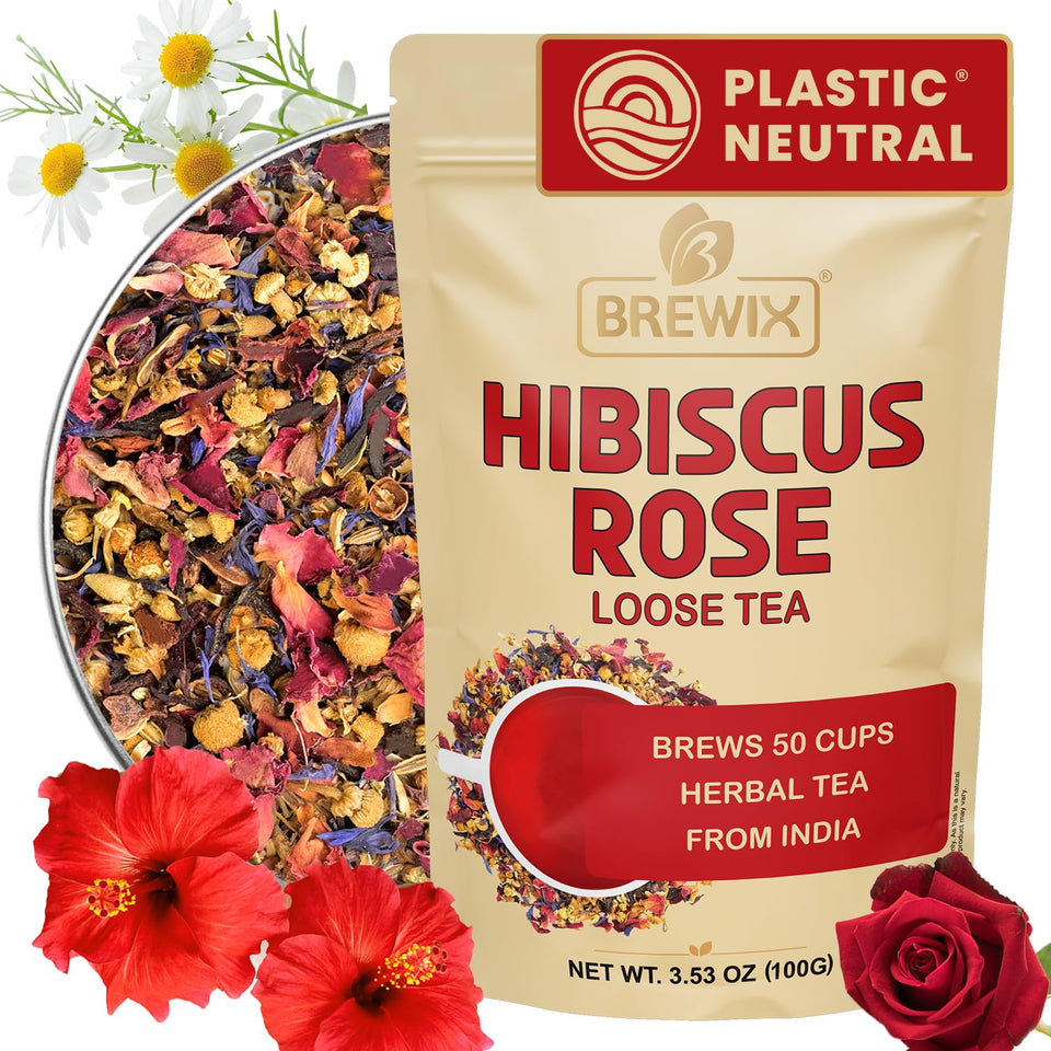 BREWIX Hibiscus Rose Tea leaves close-up, showcasing natural color and aroma