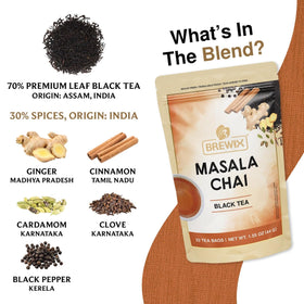 BREWIX Masala Chai bag steeping in a cup with steam