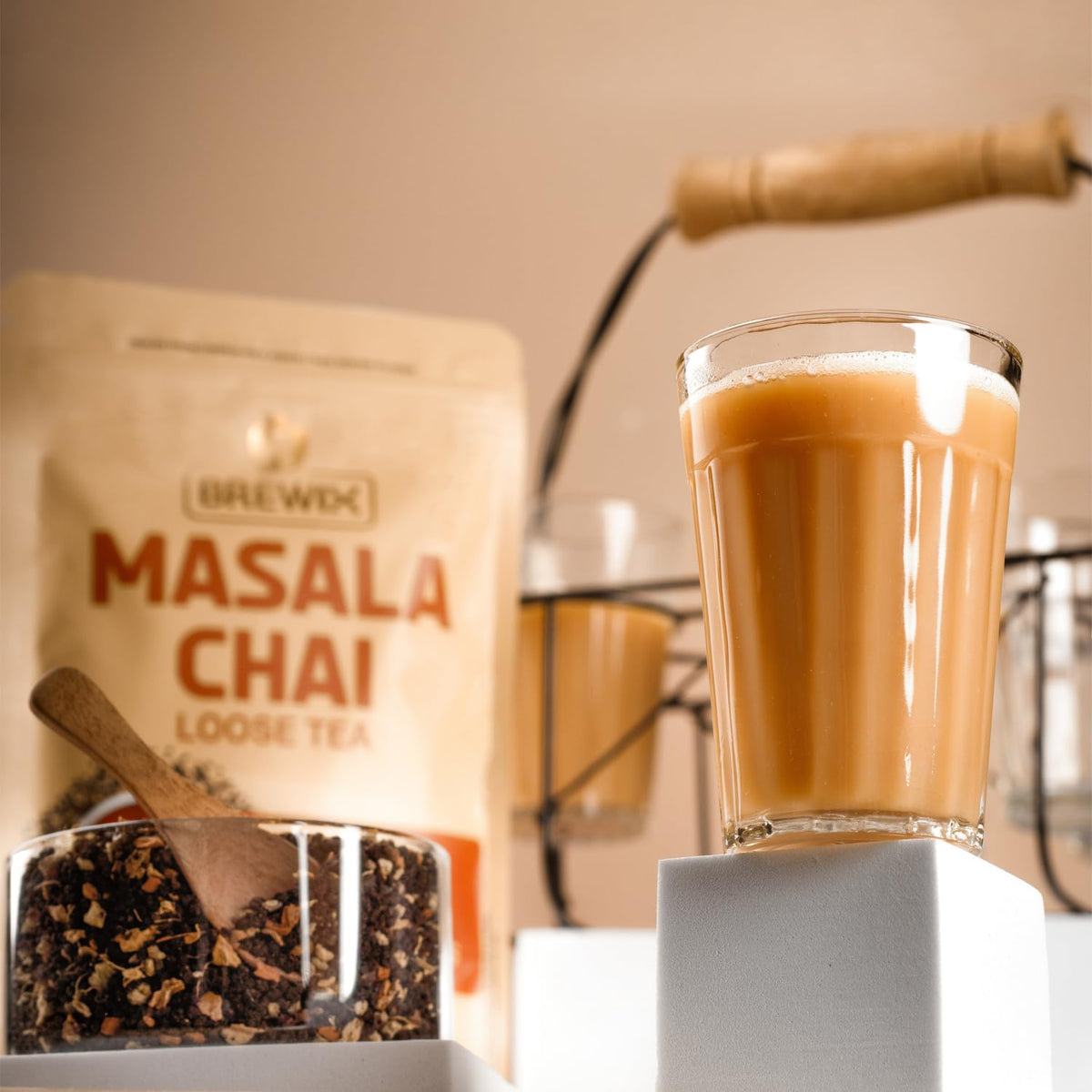 BREWIX Masala Chai ingredients label, quality tested for consistency.