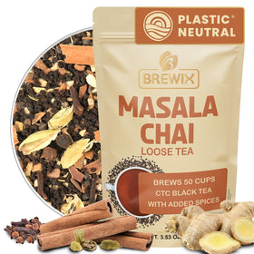 BREWIX Masala Chai loose leaf in a resealable pouch for fresh brewing.