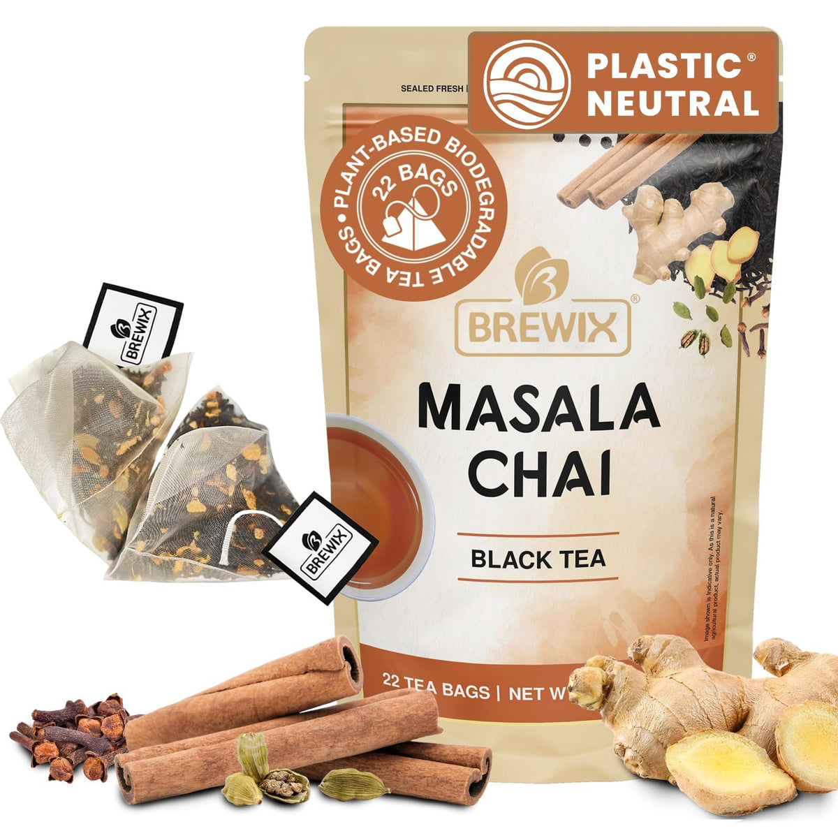 BREWIX Masala Chai tea bags in pyramid form for fuller infusion