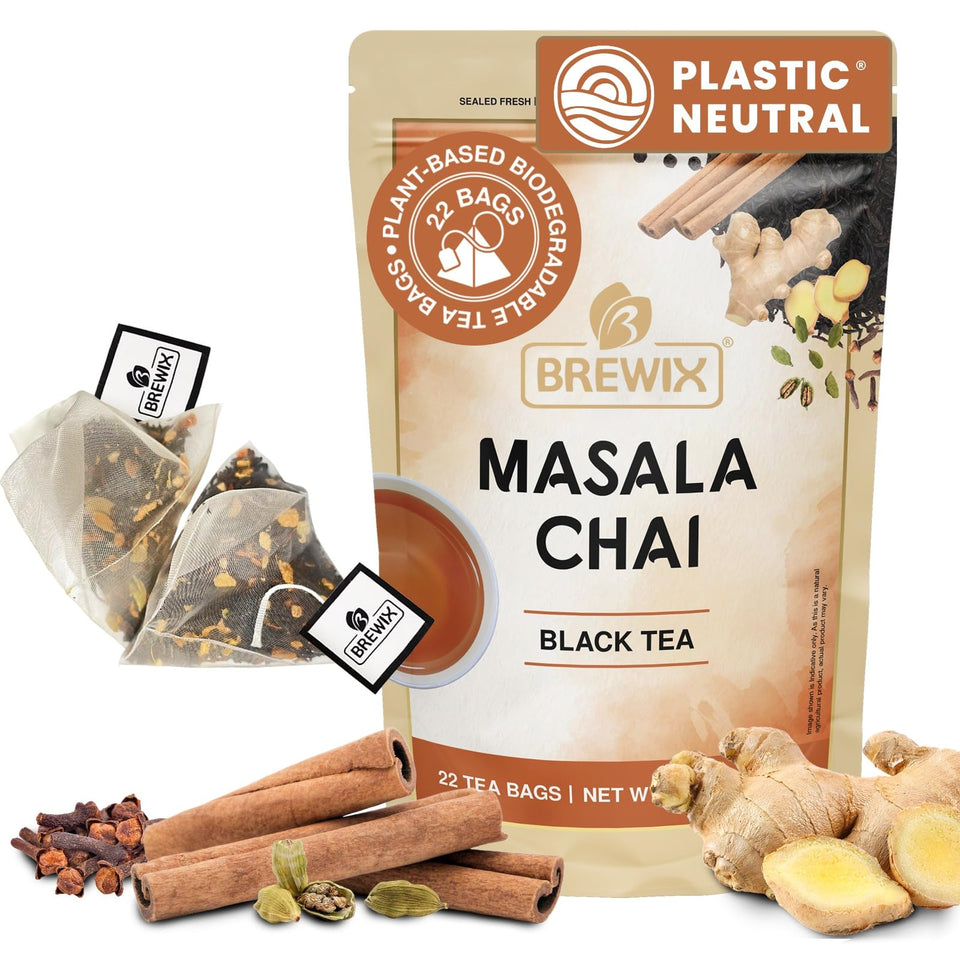 BREWIX Masala Chai tea bags in pyramid form for fuller infusion