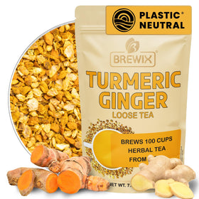 BREWIX turmeric ginger tea pack with vibrant loose leaves for a aromatic, comforting cup