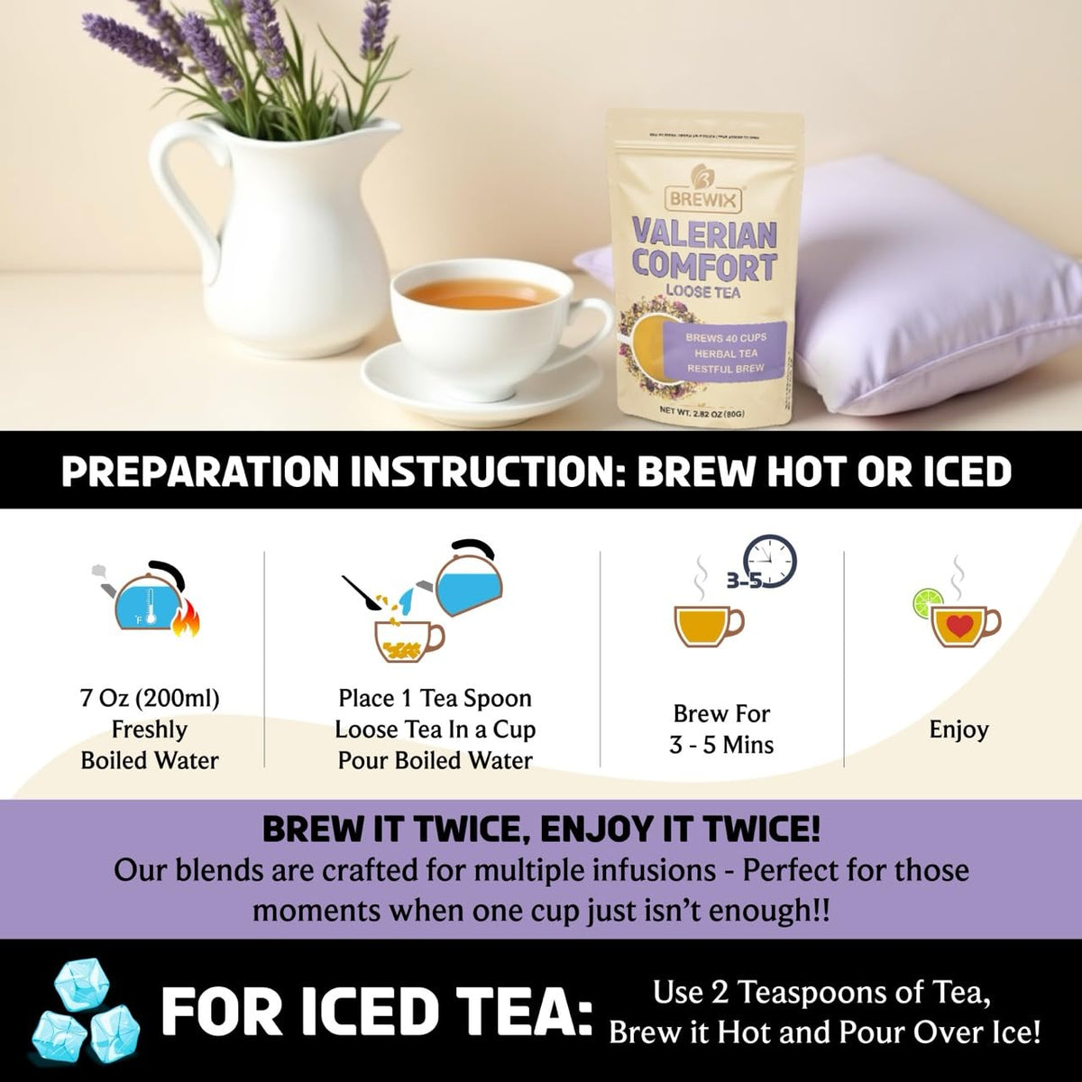 BREWIX Valerian Comfort Tea color and brew promise a rich experience