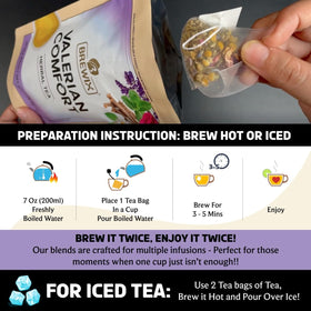 BREWIX Valerian Comfort Tea loose ingredients close-up highlighting quality herbs.