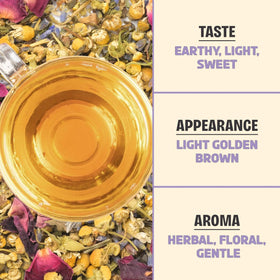 BREWIX Valerian Comfort Tea ingredients show chamomile and lavender for gentle calm