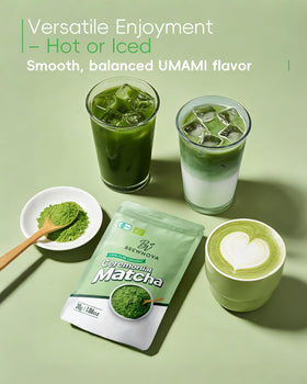 Brewnova first-harvest green tea leaves close-up shows vibrant color and purity