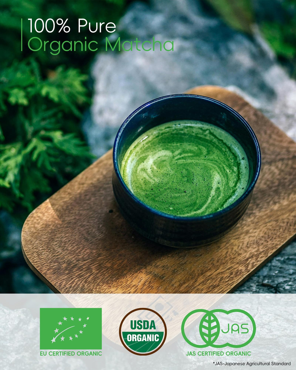 Brewnova stone-ground texture close-up reveals smooth, creamy matcha powder