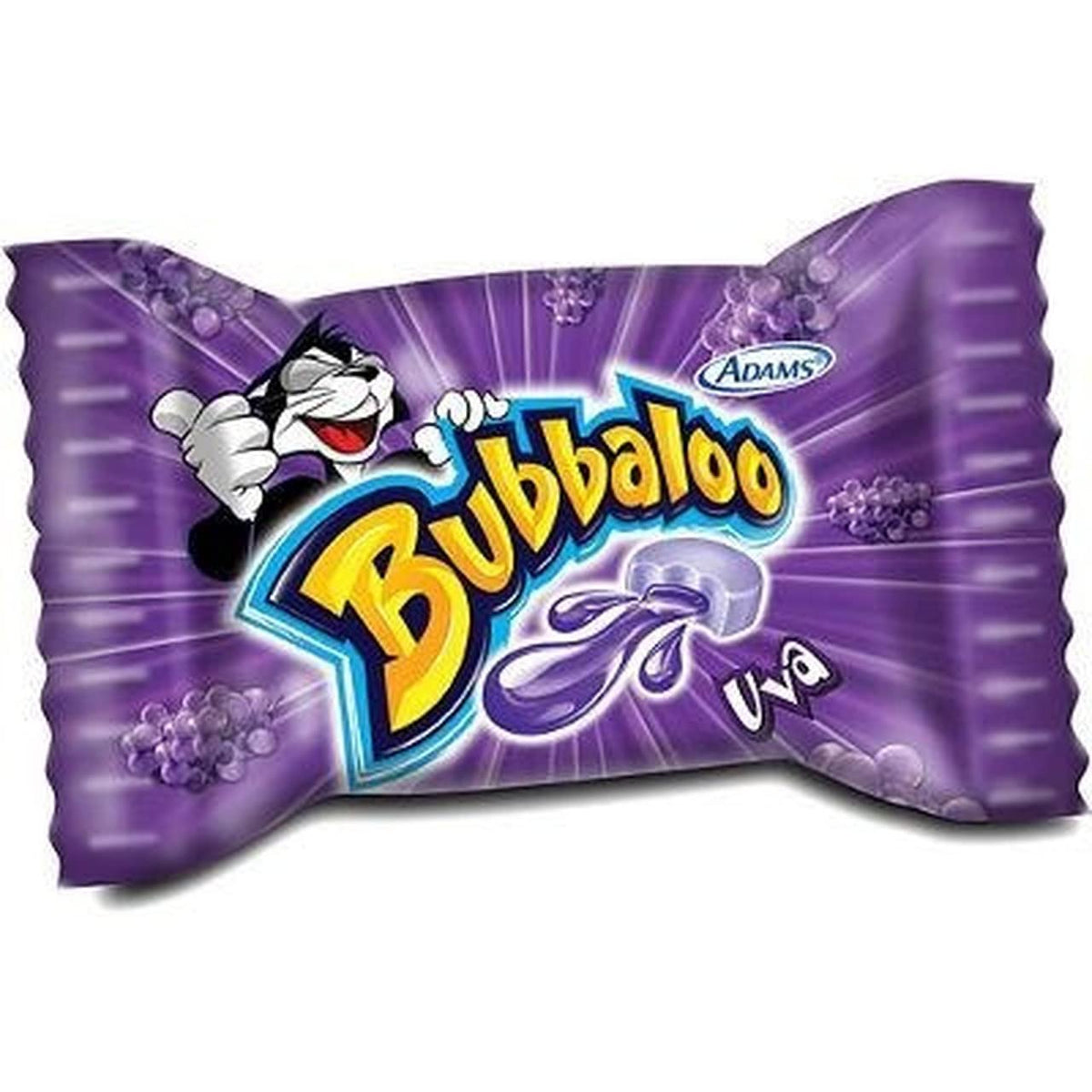 Brex America Bubbaloo grape gum close-up showing chewy texture and fruity flavor.