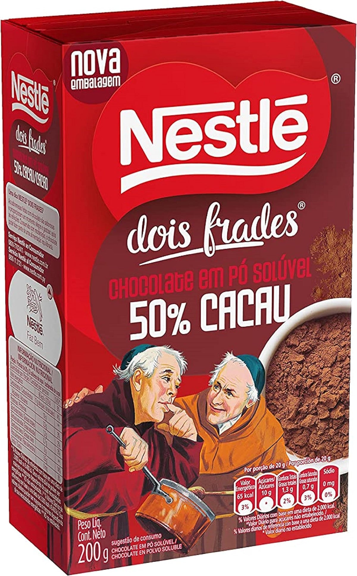 Brex America Dois Frades Chocolate Powder canister highlights rich Brazilian cocoa for baking.