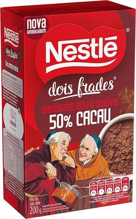 Brex America Dois Frades Chocolate Powder canister highlights rich Brazilian cocoa for baking.