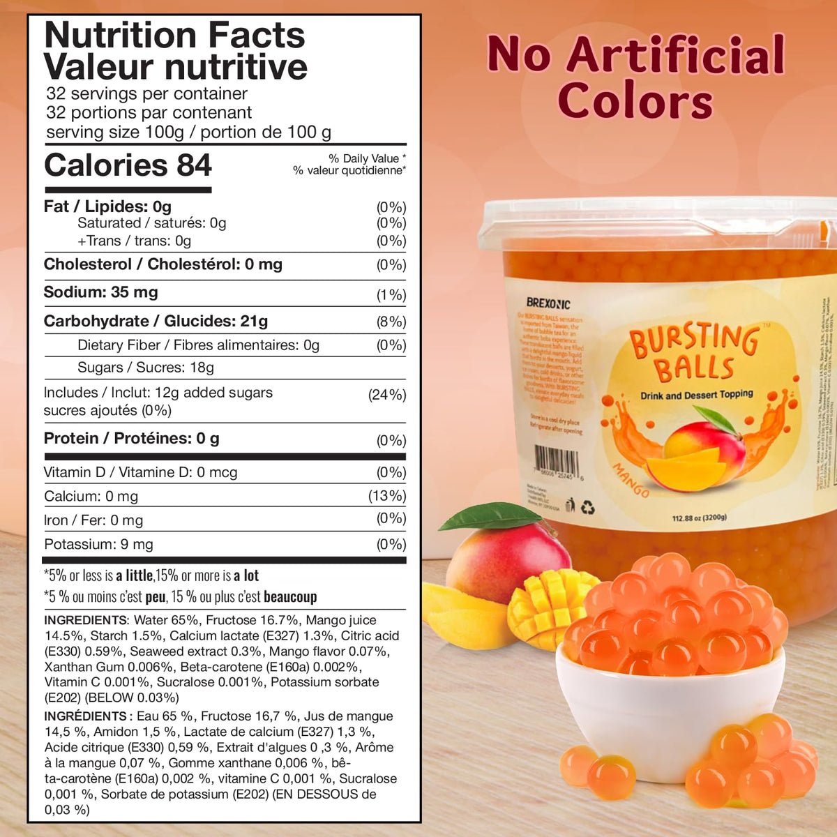 BREXONIC Mango Boba Pearl close-up—bursting fruit flavors in each pop.