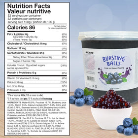 Blueberry popping boba pearls shown in tea for cafe-style drinks.