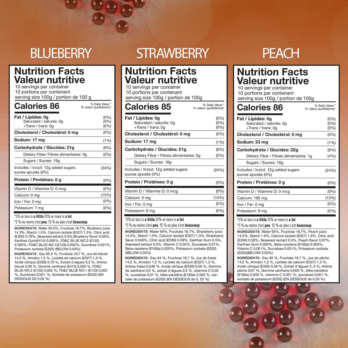 Brexonic bursting boba peach pearls create refreshingly juicy bites in beverages.