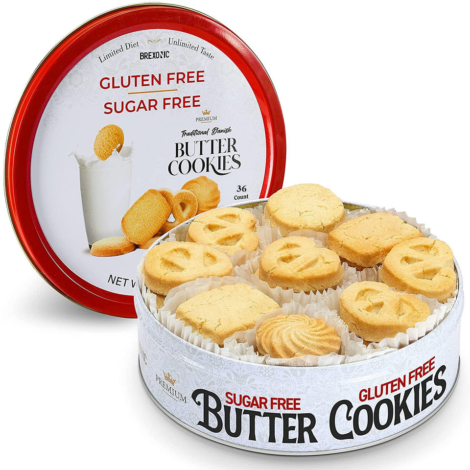 Brexonic gluten-free sugar-free butter cookies in a jar, convenient and indulgent snack.