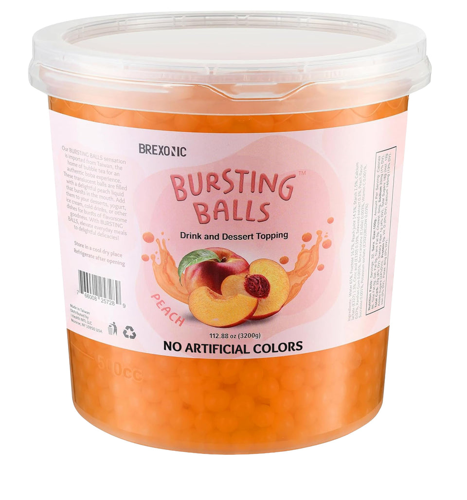 BREXONIC Peach Boba Pearls ready for home bubble tea with bursting fruity flavor.