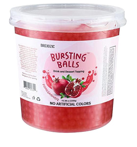 BREXONIC pomegranate popping boba pack close-up for premium bubble tea experiences