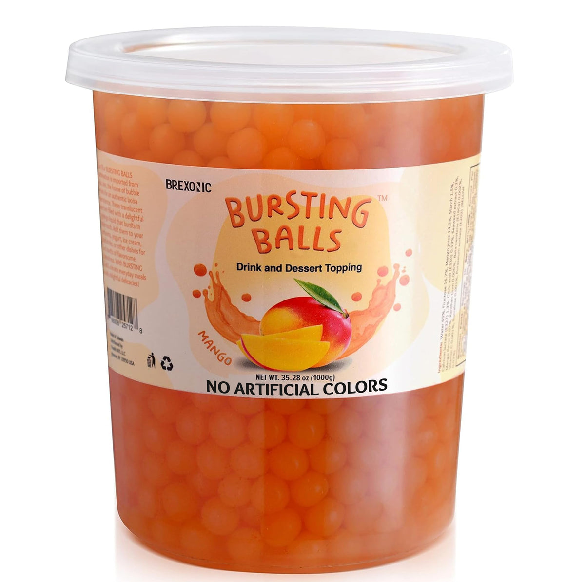 Brexonic bursting mango boba pearl close-up, ideal for teas and desserts.