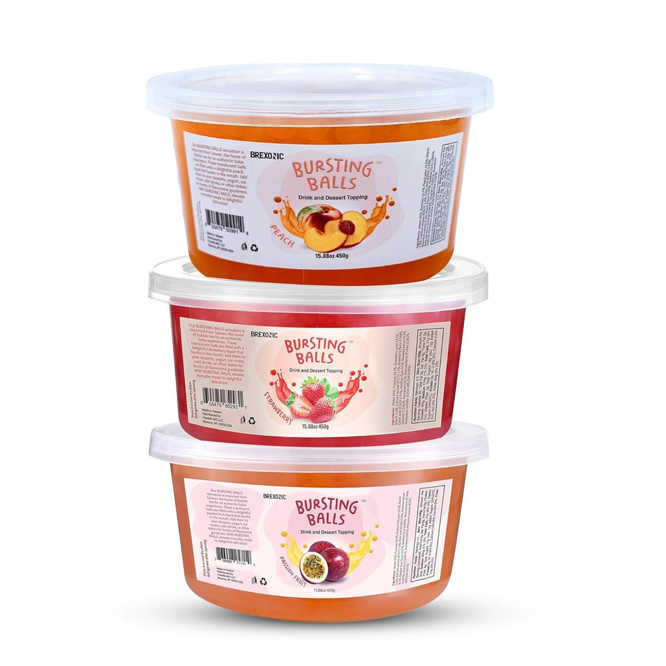 BREXONIC popping boba pearl passion fruit in a glass enhances fruity tea experiences