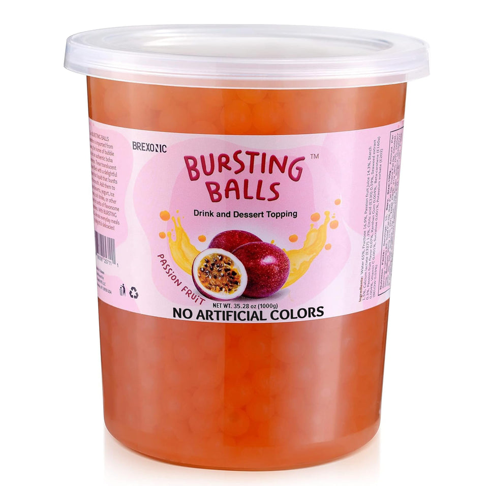 Brexonic popping boba pearls passion fruit for bursting flavor in drinks and desserts.