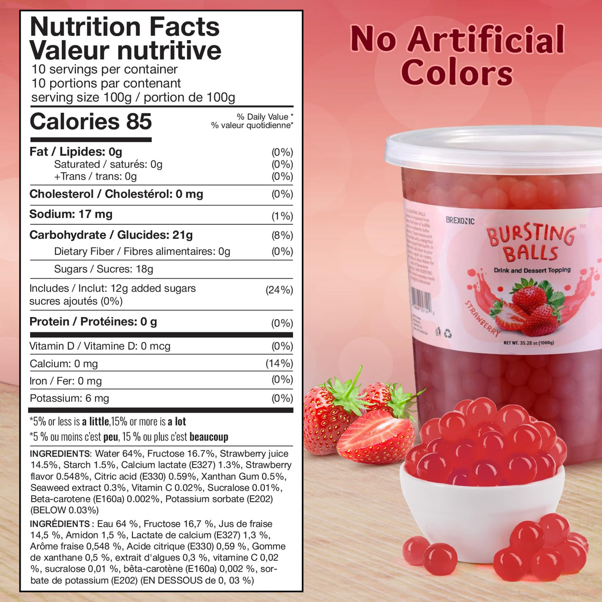 BREXONIC strawberry boba pearls close-up showing translucent pearls and juicy filling