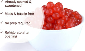 BREXONIC strawberry boba pearls in a tea cup with café-quality popping texture