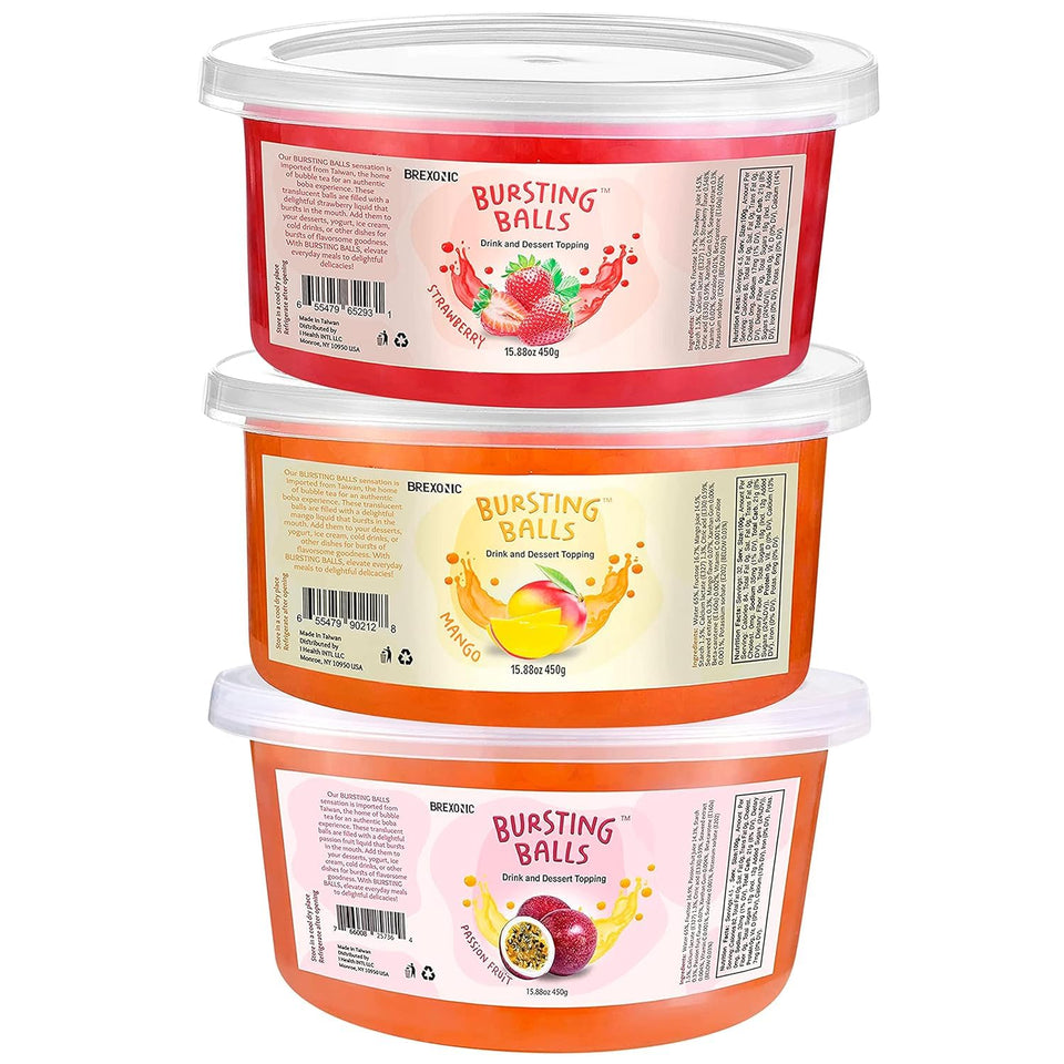 BREXONIC strawberry popping boba pearls for fruity drinks and desserts
