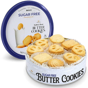 BREXONIC sugar-free butter cookies in a round tin, ideal for gifting and teatime.