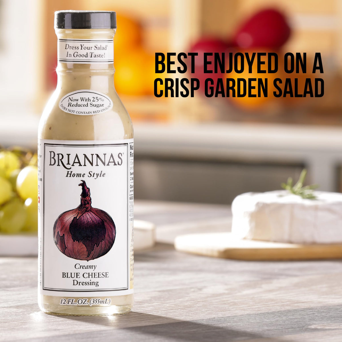BRIANNAS Blue Cheese Dressing on a crisp garden salad plate.