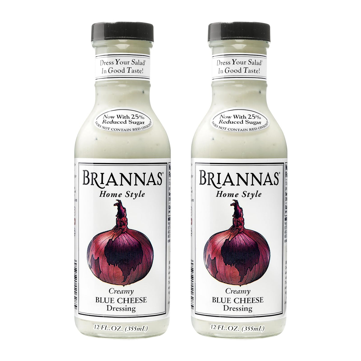 BRIANNAS Creamy Blue Cheese Dressing bottle front showing premium salad flavor.