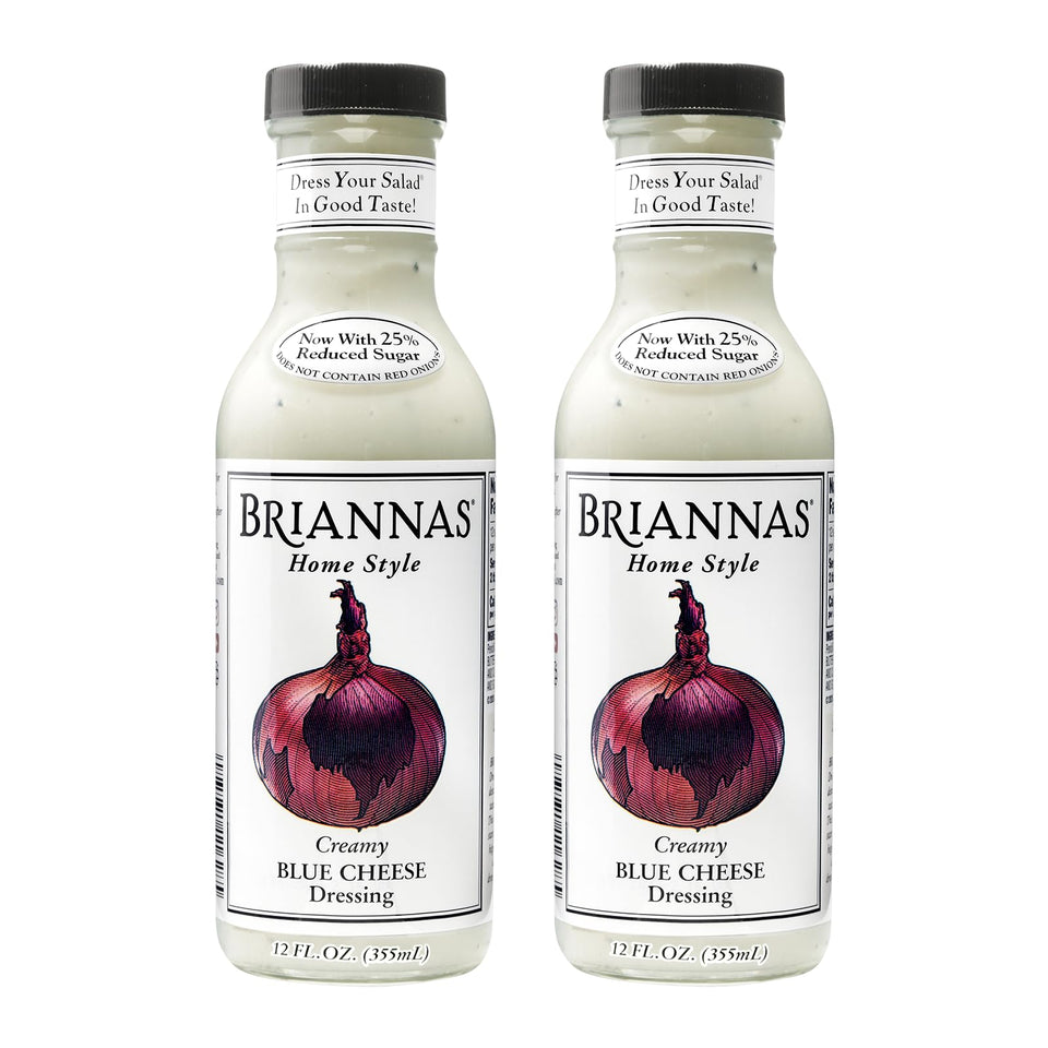 BRIANNAS Creamy Blue Cheese Dressing bottle front showing premium salad flavor.