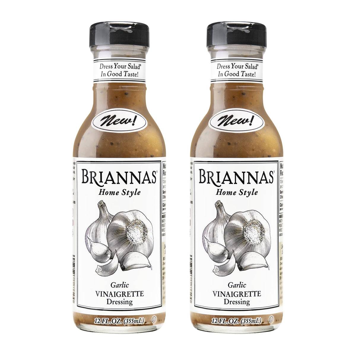 BRIANNAS Garlic Vinaigrette bottle front showing rich, versatile flavor for salads.