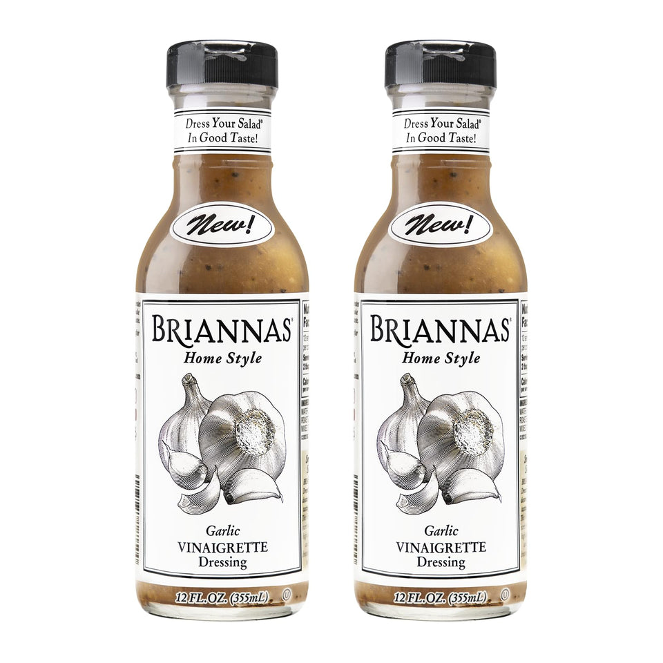BRIANNAS Garlic Vinaigrette bottle front showing rich, versatile flavor for salads.