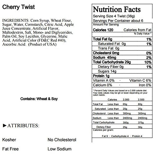 Bricktown Goods Cherry Licorice Twists fresh pack highlights allergen-free, sharing-friendly candy.