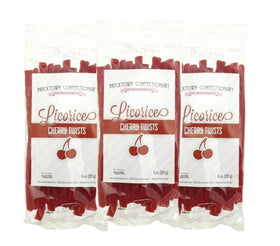 Bricktown Goods Cherry Licorice Twists pack 3: chewy, fat-free treat for gifting.