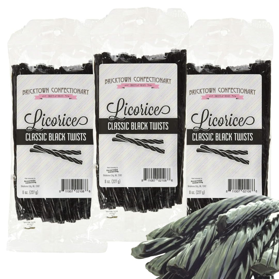 Bricktown Goods Classic Black Licorice Twists pack for sharing and nostalgic snacking.